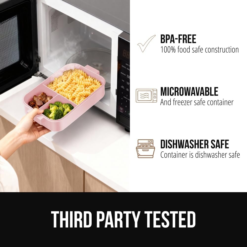 image:imageGORILLA GRIP BPAFree Leakproof Bento Lunch Box for Women Men Kids 2 Tier Style Onthego Easy to Carry Handle Microwave Safe Hot or Cold Food Container Lid Includes BuiltIn Utensil Set BlackPink