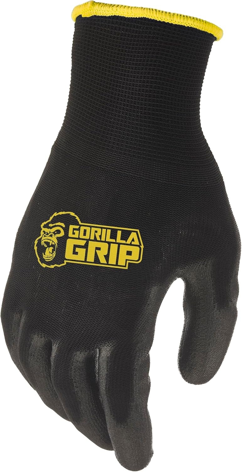 image:imageGorilla Grip 2505725 Slip Resistant All Purpose Work Gloves 5 Pack Large BlackBlackYellow