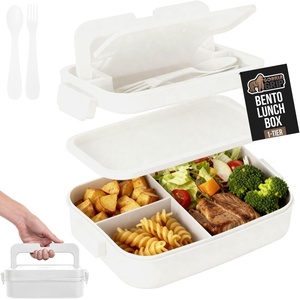 image:imageGORILLA GRIP BPAFree Leakproof Bento Lunch Box for Women Men Kids 2 Tier Style Onthego Easy to Carry Handle Microwave Safe Hot or Cold Food Container Lid Includes BuiltIn Utensil Set BlackWhite