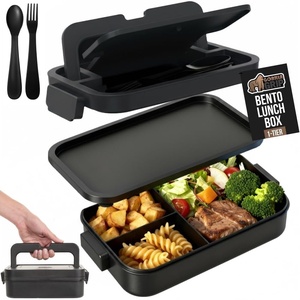 image:imageGORILLA GRIP BPAFree Leakproof Bento Lunch Box for Women Men Kids 2 Tier Style Onthego Easy to Carry Handle Microwave Safe Hot or Cold Food Container Lid Includes BuiltIn Utensil Set BlackBlack