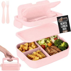image:imageGORILLA GRIP BPAFree Leakproof Bento Lunch Box for Women Men Kids 2 Tier Style Onthego Easy to Carry Handle Microwave Safe Hot or Cold Food Container Lid Includes BuiltIn Utensil Set BlackPink