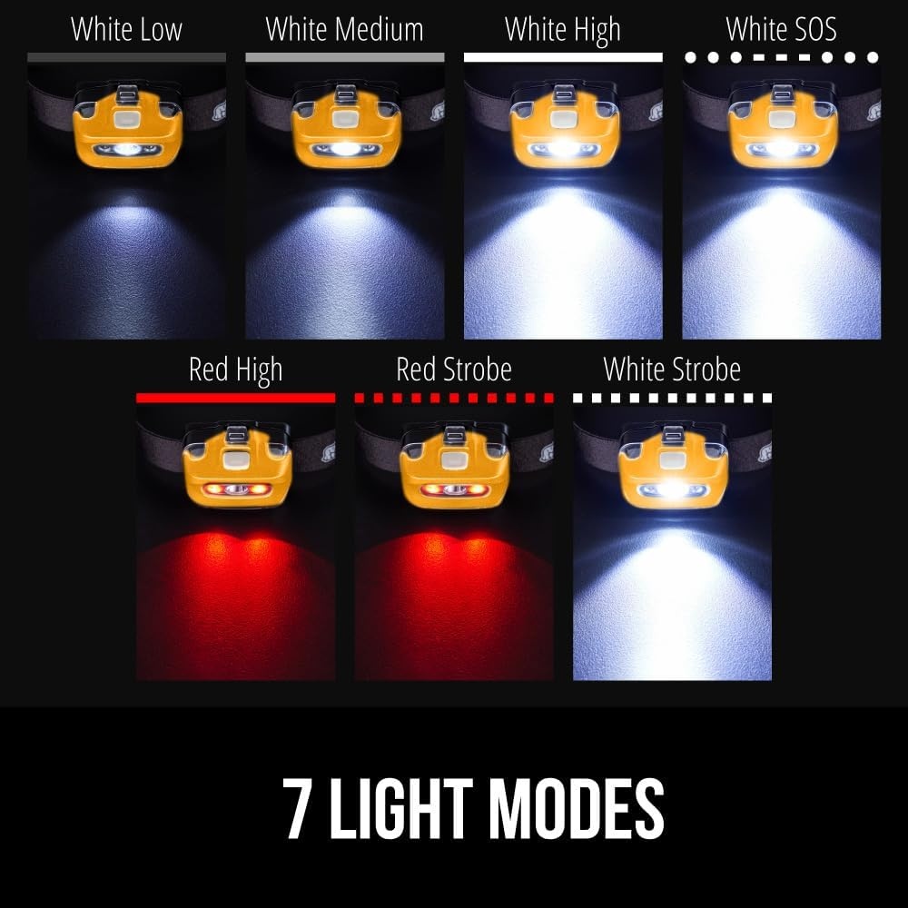 image:imageGORILLA GRIP Ultra Bright High Lumens LED Head Lamp 7 Light Modes Water Resistant IPX4 Headlamp Adjustable Headband Battery Powered Outdoor Running Camping Forehead Flashlight Lamps 1 Pack BlackOrange