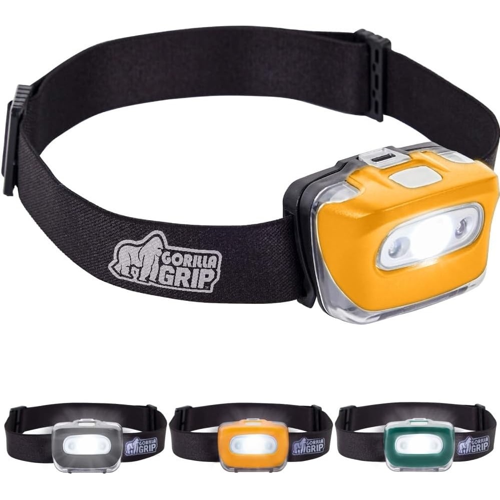 image:imageGORILLA GRIP Ultra Bright High Lumens LED Head Lamp 7 Light Modes Water Resistant IPX4 Headlamp Adjustable Headband Battery Powered Outdoor Running Camping Forehead Flashlight Lamps 1 Pack BlackOrange
