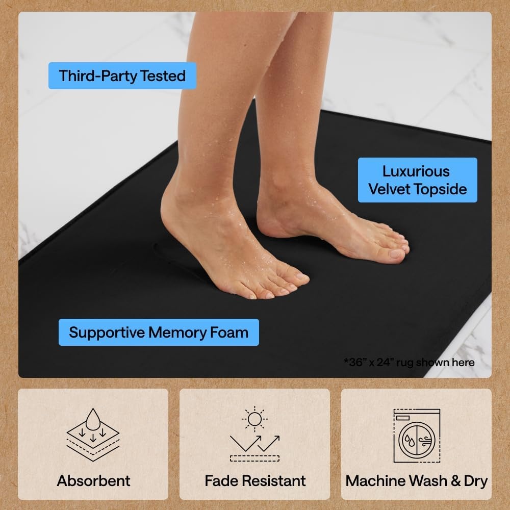 image:imageGORILLA GRIP Textured Backing Bathroom Rugs Soft Memory Foam Absorbent Striped Bath Mats Machine Washable amp Fade Resistant Bathmat Accessories for Floor Home Decor Shower Essentials Grey 30x18Black