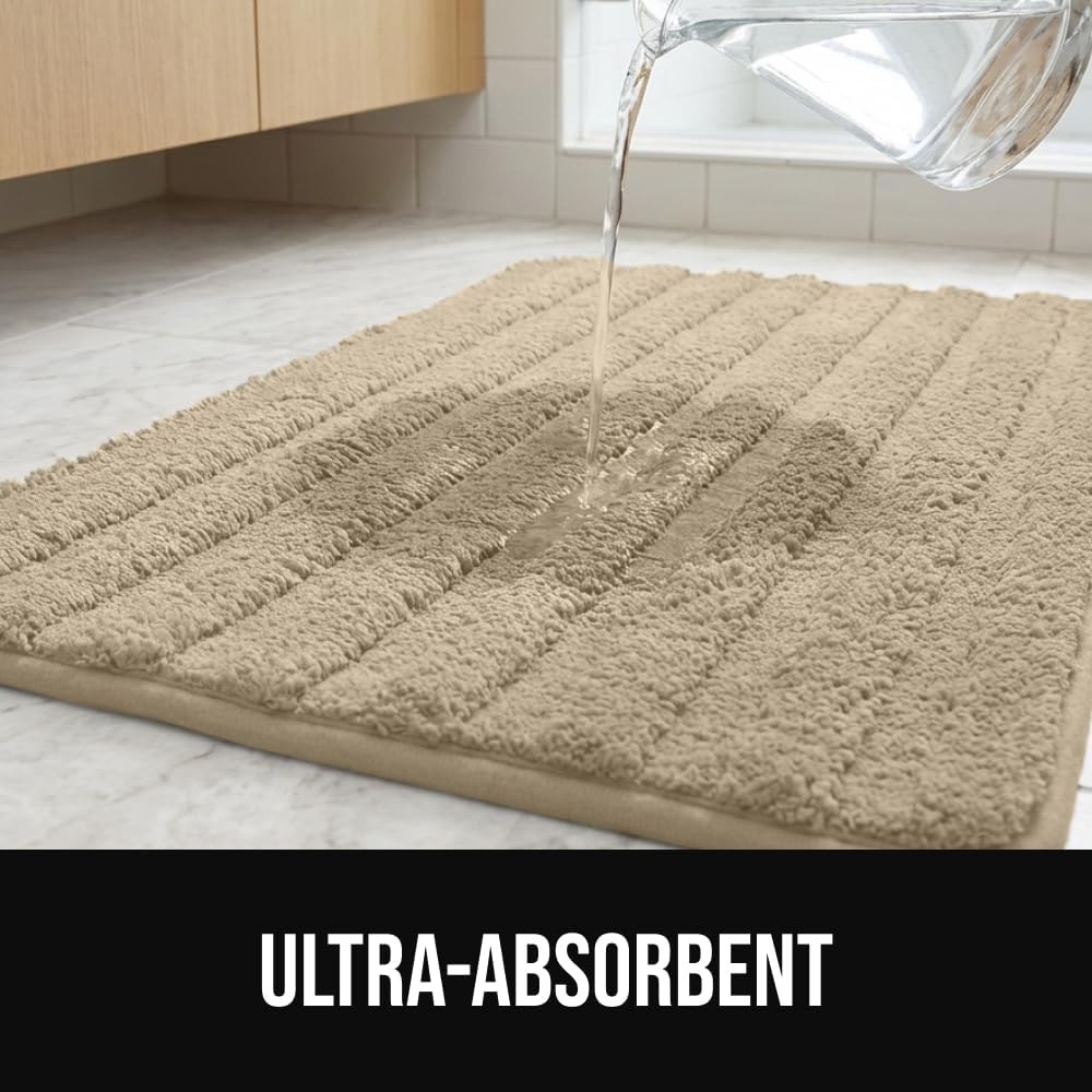 image:imageGORILLA GRIP Textured Backing Bathroom Rugs Soft Memory Foam Absorbent Striped Bath Mats Machine Washable amp Fade Resistant Bathmat Accessories for Floor Home Decor Shower Essentials Grey 30x18Beige