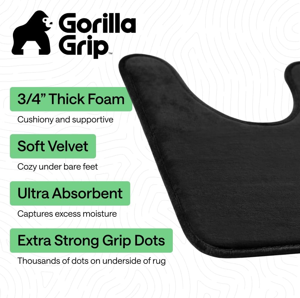 image:imageGORILLA GRIP Textured Backing Bathroom Rugs Soft Memory Foam Absorbent Striped Bath Mats Machine Washable amp Fade Resistant Bathmat Accessories for Floor Home Decor Shower Essentials Grey 30x18Black