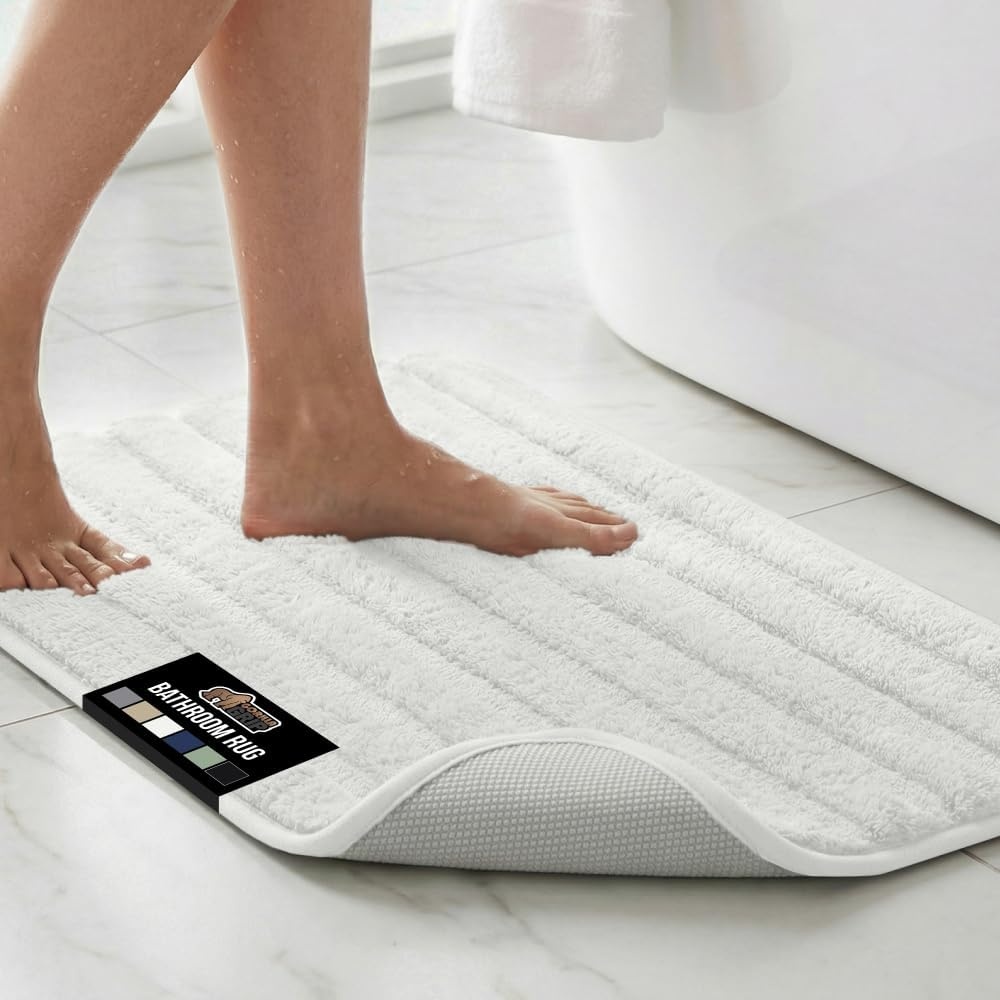 image:imageGORILLA GRIP Textured Backing Bathroom Rugs Soft Memory Foam Absorbent Striped Bath Mats Machine Washable amp Fade Resistant Bathmat Accessories for Floor Home Decor Shower Essentials Grey 30x18White