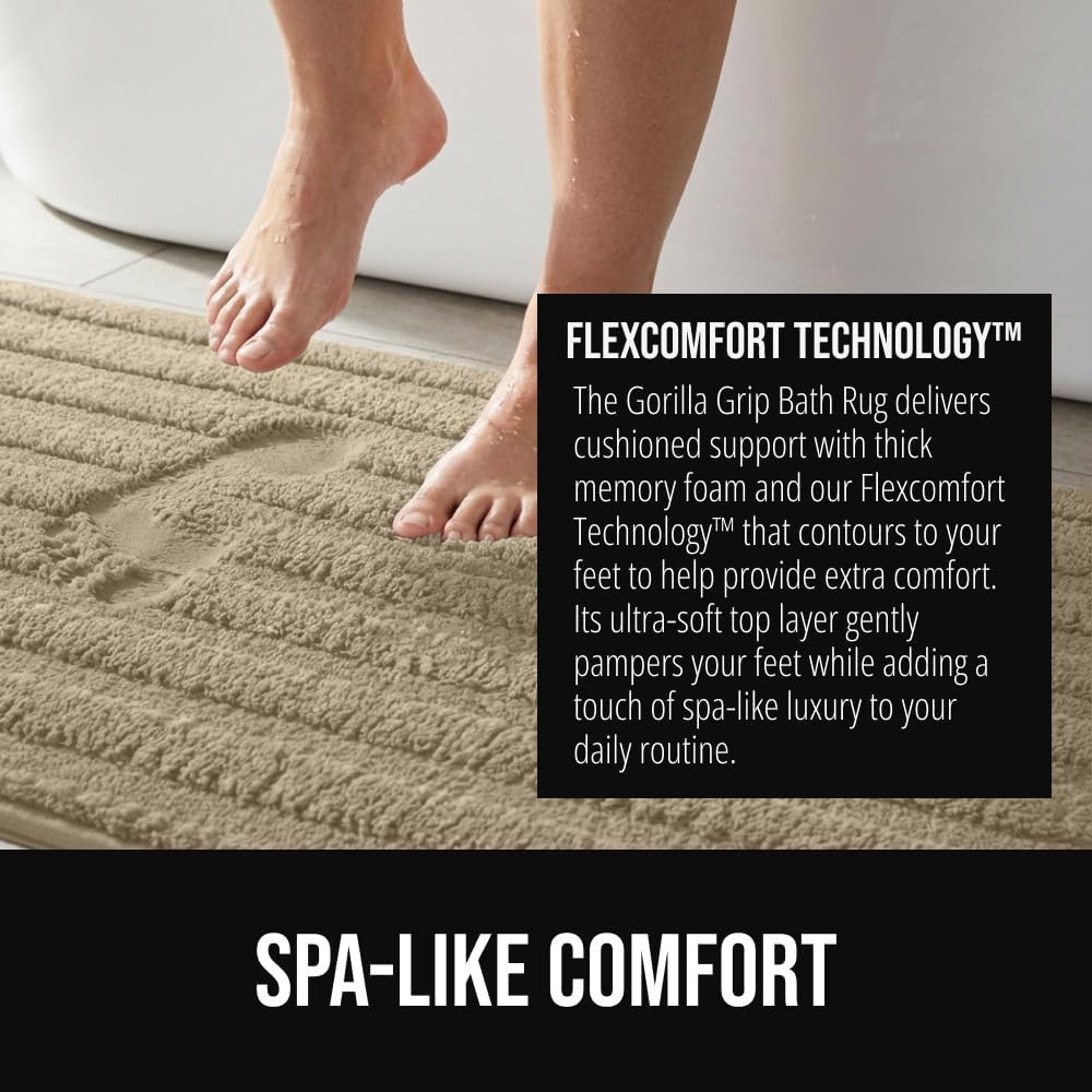 image:imageGORILLA GRIP Textured Backing Bathroom Rugs Soft Memory Foam Absorbent Striped Bath Mats Machine Washable amp Fade Resistant Bathmat Accessories for Floor Home Decor Shower Essentials Grey 30x18Beige