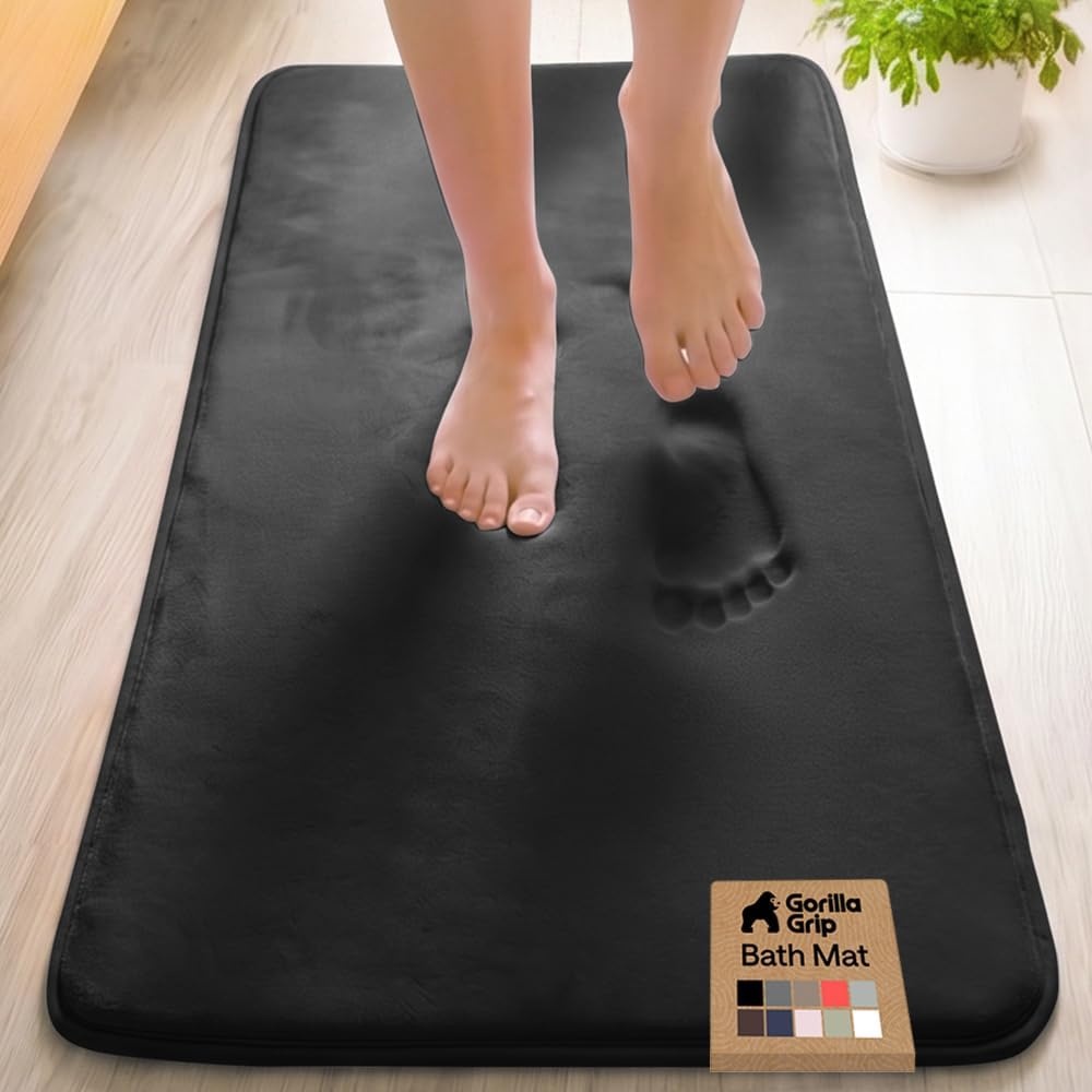 image:imageGORILLA GRIP Textured Backing Bathroom Rugs Soft Memory Foam Absorbent Striped Bath Mats Machine Washable amp Fade Resistant Bathmat Accessories for Floor Home Decor Shower Essentials Grey 30x18Black