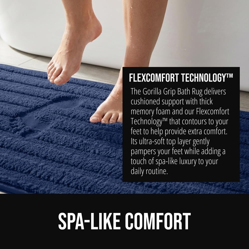 image:imageGORILLA GRIP Textured Backing Bathroom Rugs Soft Memory Foam Absorbent Striped Bath Mats Machine Washable amp Fade Resistant Bathmat Accessories for Floor Home Decor Shower Essentials Grey 30x18Navy