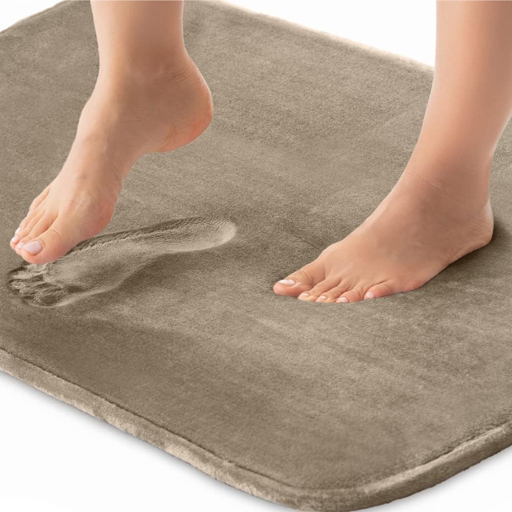image:imageGORILLA GRIP Textured Backing Bathroom Rugs Soft Memory Foam Absorbent Striped Bath Mats Machine Washable amp Fade Resistant Bathmat Accessories for Floor Home Decor Shower Essentials Grey 30x18Beige