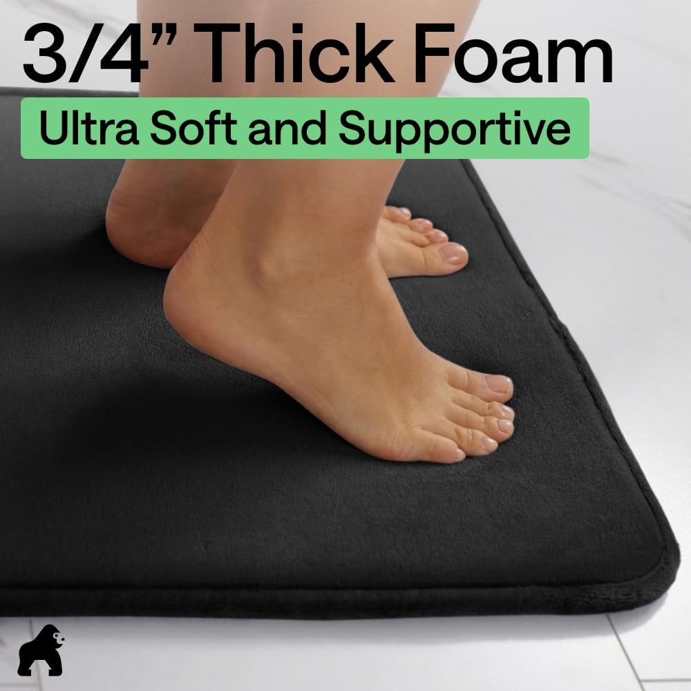 image:imageGORILLA GRIP Textured Backing Bathroom Rugs Soft Memory Foam Absorbent Striped Bath Mats Machine Washable amp Fade Resistant Bathmat Accessories for Floor Home Decor Shower Essentials Grey 30x18Black