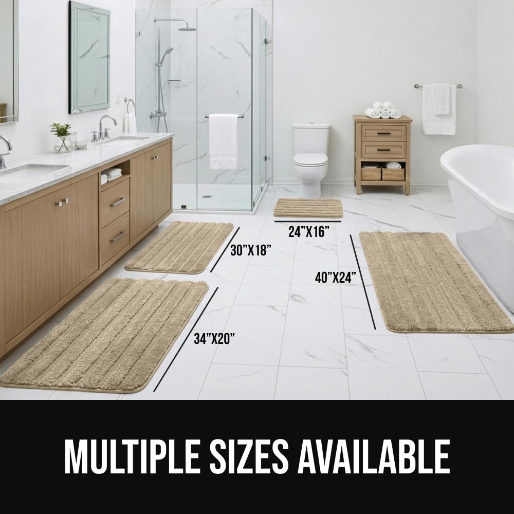 image:imageGORILLA GRIP Textured Backing Bathroom Rugs Soft Memory Foam Absorbent Striped Bath Mats Machine Washable amp Fade Resistant Bathmat Accessories for Floor Home Decor Shower Essentials Grey 30x18Beige