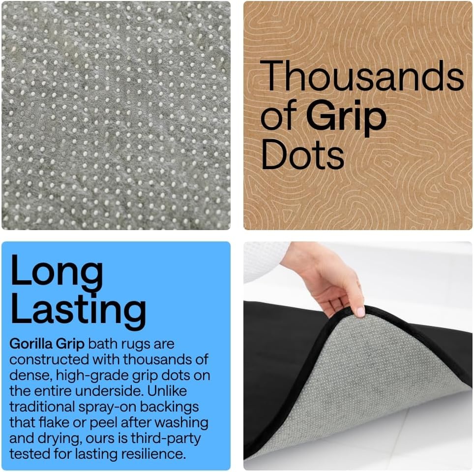 image:imageGORILLA GRIP Textured Backing Bathroom Rugs Soft Memory Foam Absorbent Striped Bath Mats Machine Washable amp Fade Resistant Bathmat Accessories for Floor Home Decor Shower Essentials Grey 30x18Black