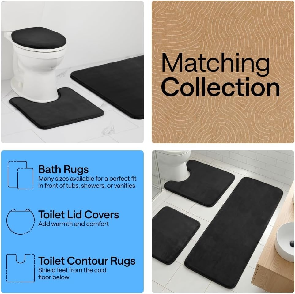 image:imageGORILLA GRIP Textured Backing Bathroom Rugs Soft Memory Foam Absorbent Striped Bath Mats Machine Washable amp Fade Resistant Bathmat Accessories for Floor Home Decor Shower Essentials Grey 30x18Black
