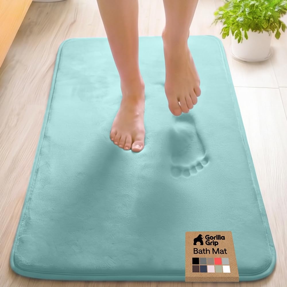 image:imageGORILLA GRIP Textured Backing Bathroom Rugs Soft Memory Foam Absorbent Striped Bath Mats Machine Washable amp Fade Resistant Bathmat Accessories for Floor Home Decor Shower Essentials Grey 30x18Seablue