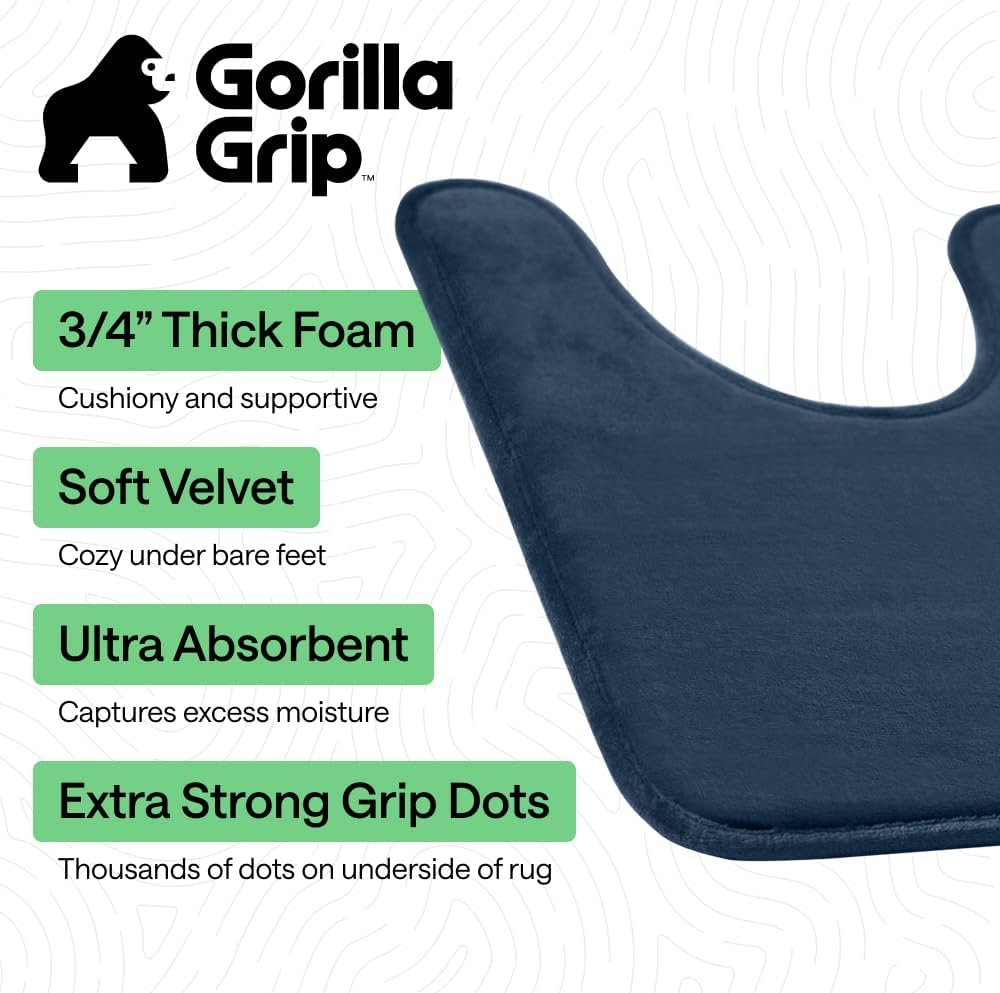 image:imageGORILLA GRIP Textured Backing Bathroom Rugs Soft Memory Foam Absorbent Striped Bath Mats Machine Washable amp Fade Resistant Bathmat Accessories for Floor Home Decor Shower Essentials Grey 30x18Navy