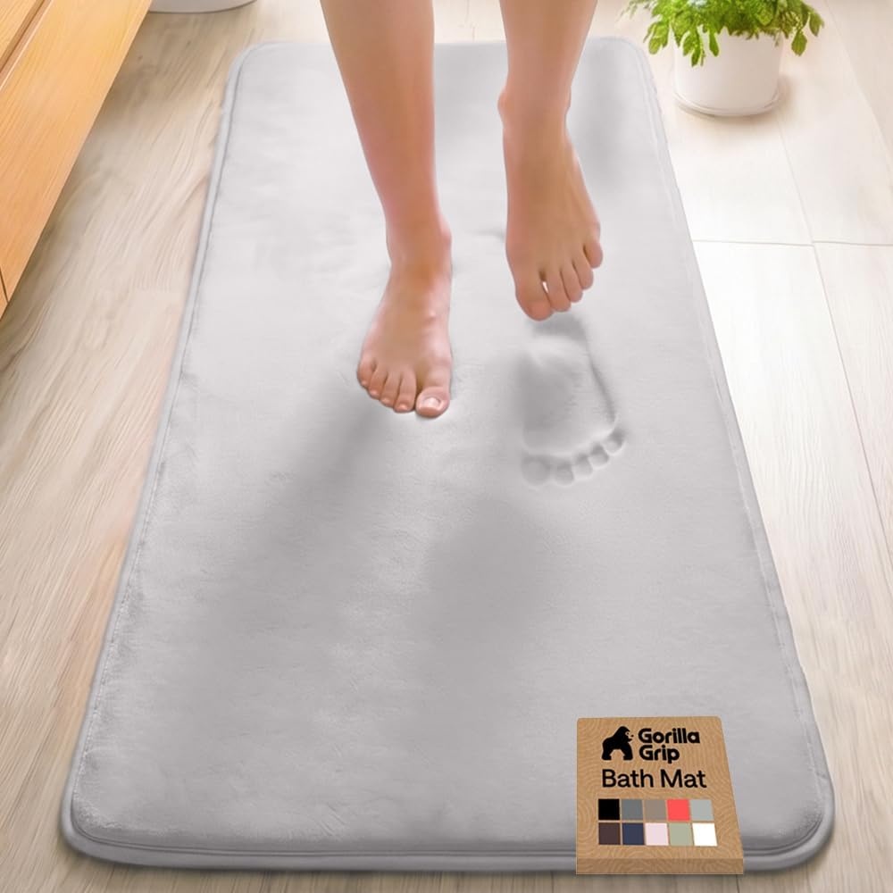 image:imageGORILLA GRIP Textured Backing Bathroom Rugs Soft Memory Foam Absorbent Striped Bath Mats Machine Washable amp Fade Resistant Bathmat Accessories for Floor Home Decor Shower Essentials Grey 30x18Light Gray