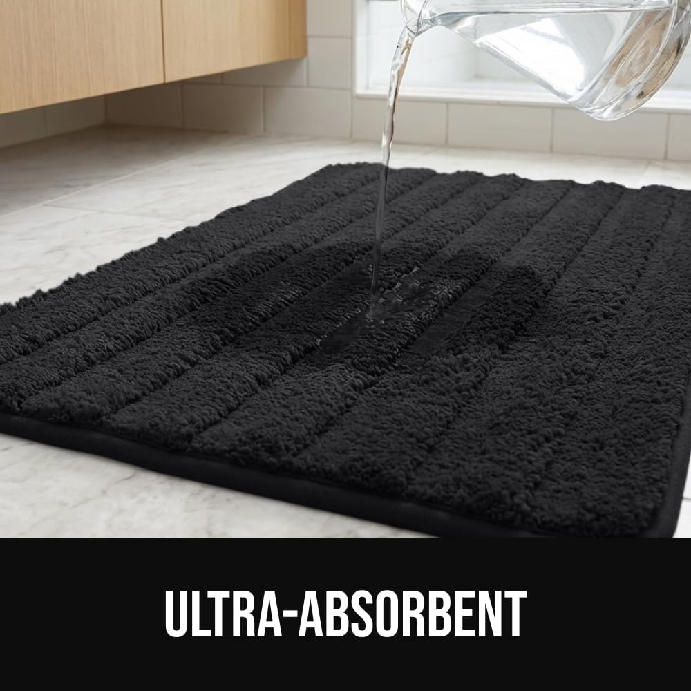image:imageGORILLA GRIP Textured Backing Bathroom Rugs Soft Memory Foam Absorbent Striped Bath Mats Machine Washable amp Fade Resistant Bathmat Accessories for Floor Home Decor Shower Essentials Grey 30x18Black