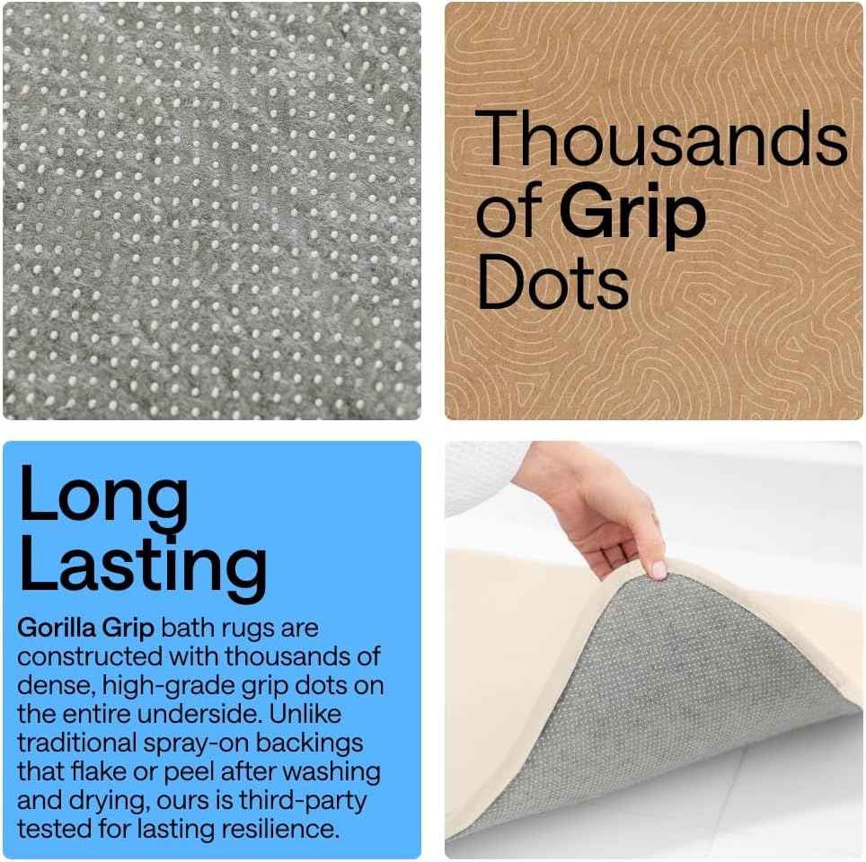image:imageGORILLA GRIP Textured Backing Bathroom Rugs Soft Memory Foam Absorbent Striped Bath Mats Machine Washable amp Fade Resistant Bathmat Accessories for Floor Home Decor Shower Essentials Grey 30x18Cream