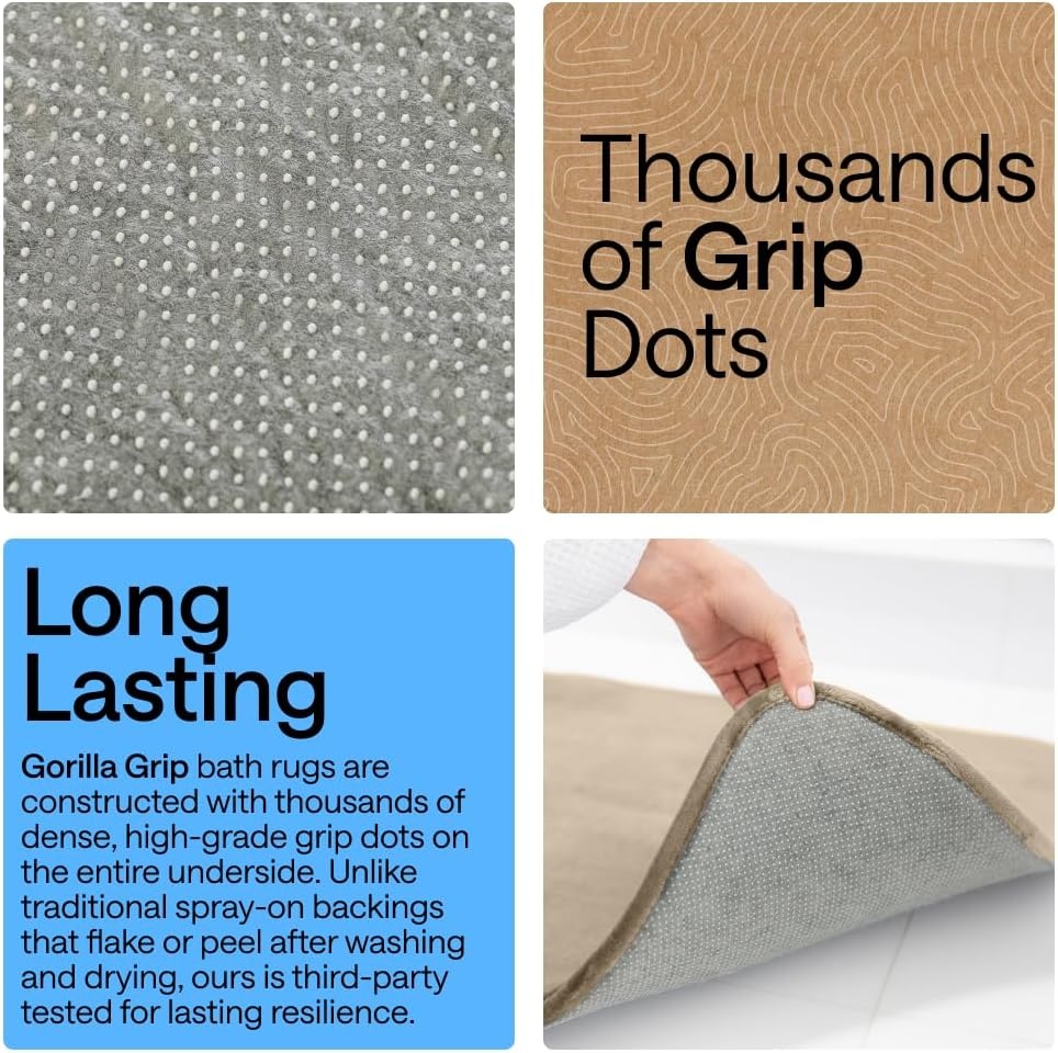 image:imageGORILLA GRIP Textured Backing Bathroom Rugs Soft Memory Foam Absorbent Striped Bath Mats Machine Washable amp Fade Resistant Bathmat Accessories for Floor Home Decor Shower Essentials Grey 30x18Taupe