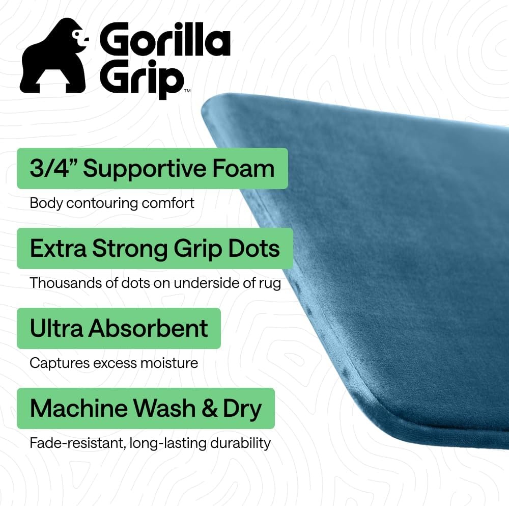 image:imageGORILLA GRIP Textured Backing Bathroom Rugs Soft Memory Foam Absorbent Striped Bath Mats Machine Washable amp Fade Resistant Bathmat Accessories for Floor Home Decor Shower Essentials Grey 30x18Blue