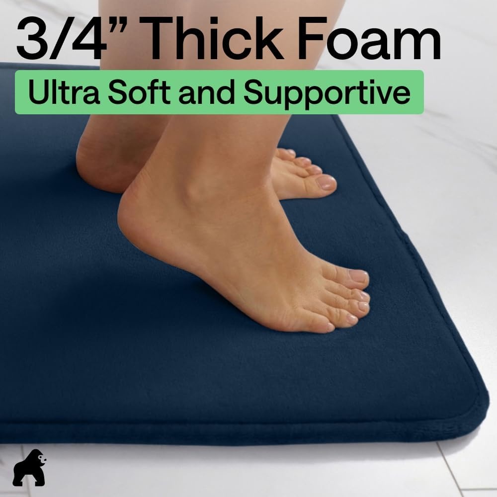 image:imageGORILLA GRIP Textured Backing Bathroom Rugs Soft Memory Foam Absorbent Striped Bath Mats Machine Washable amp Fade Resistant Bathmat Accessories for Floor Home Decor Shower Essentials Grey 30x18Navy