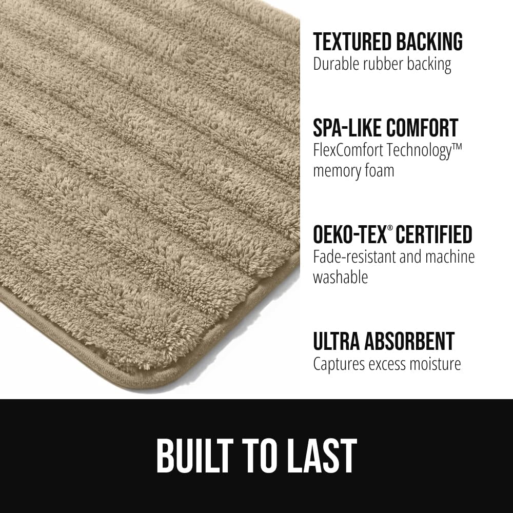 image:imageGORILLA GRIP Textured Backing Bathroom Rugs Soft Memory Foam Absorbent Striped Bath Mats Machine Washable amp Fade Resistant Bathmat Accessories for Floor Home Decor Shower Essentials Grey 30x18Beige