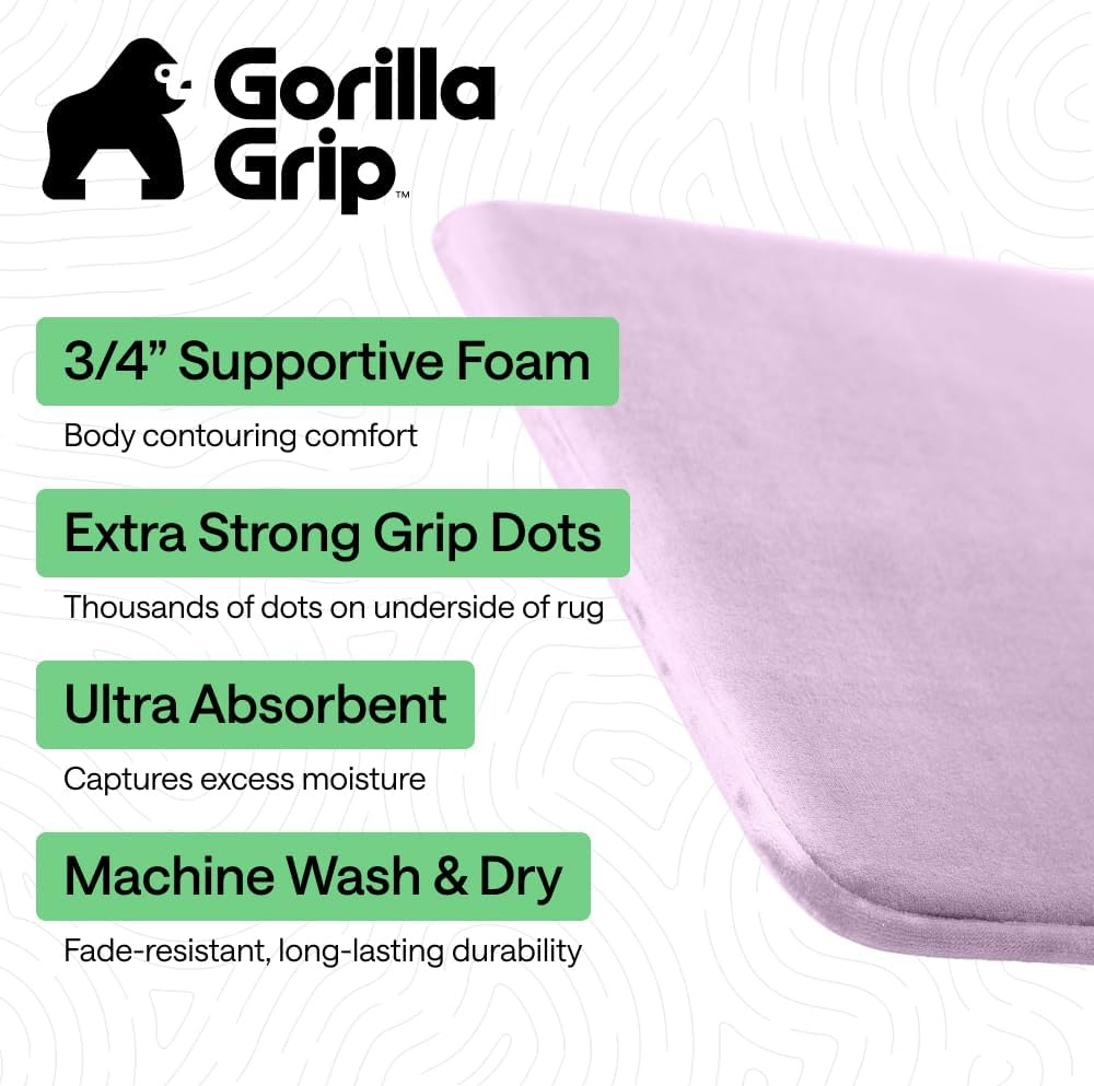 image:imageGORILLA GRIP Textured Backing Bathroom Rugs Soft Memory Foam Absorbent Striped Bath Mats Machine Washable amp Fade Resistant Bathmat Accessories for Floor Home Decor Shower Essentials Grey 30x18Soft Purple