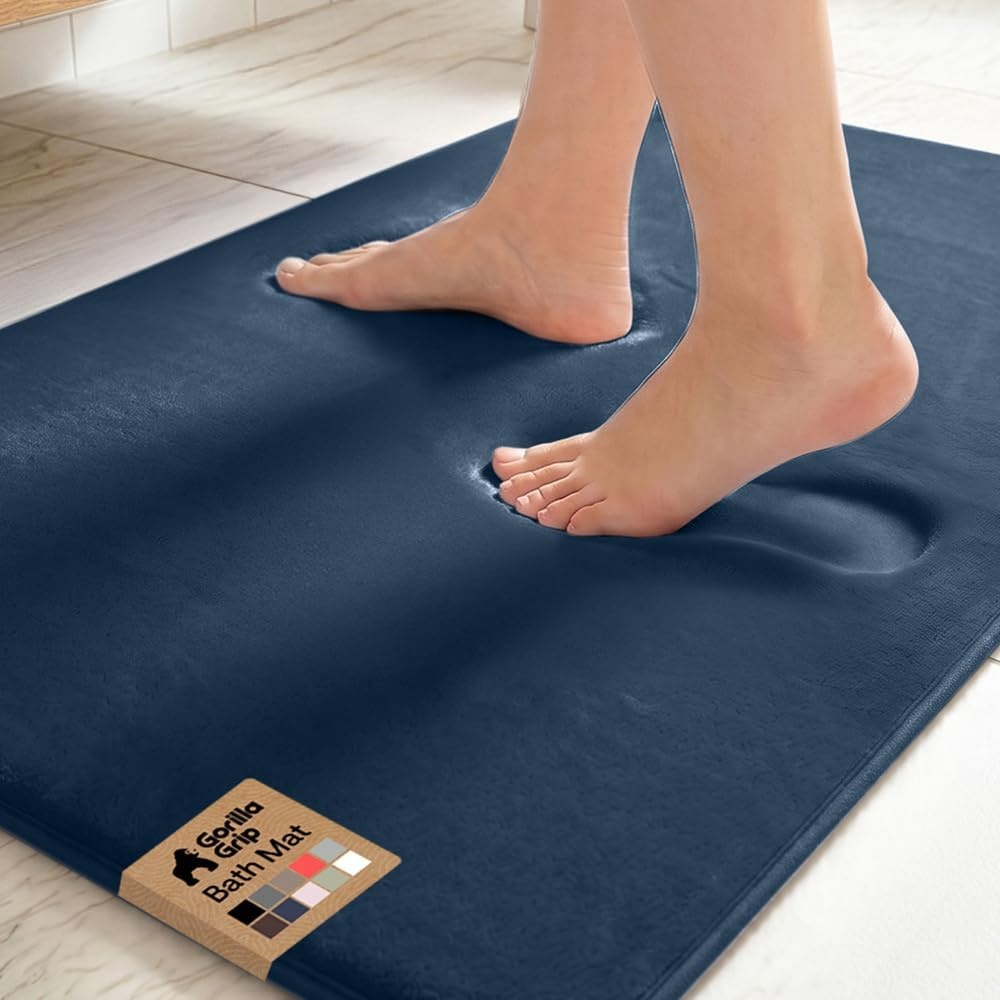 image:imageGORILLA GRIP Textured Backing Bathroom Rugs Soft Memory Foam Absorbent Striped Bath Mats Machine Washable amp Fade Resistant Bathmat Accessories for Floor Home Decor Shower Essentials Grey 30x18Navy