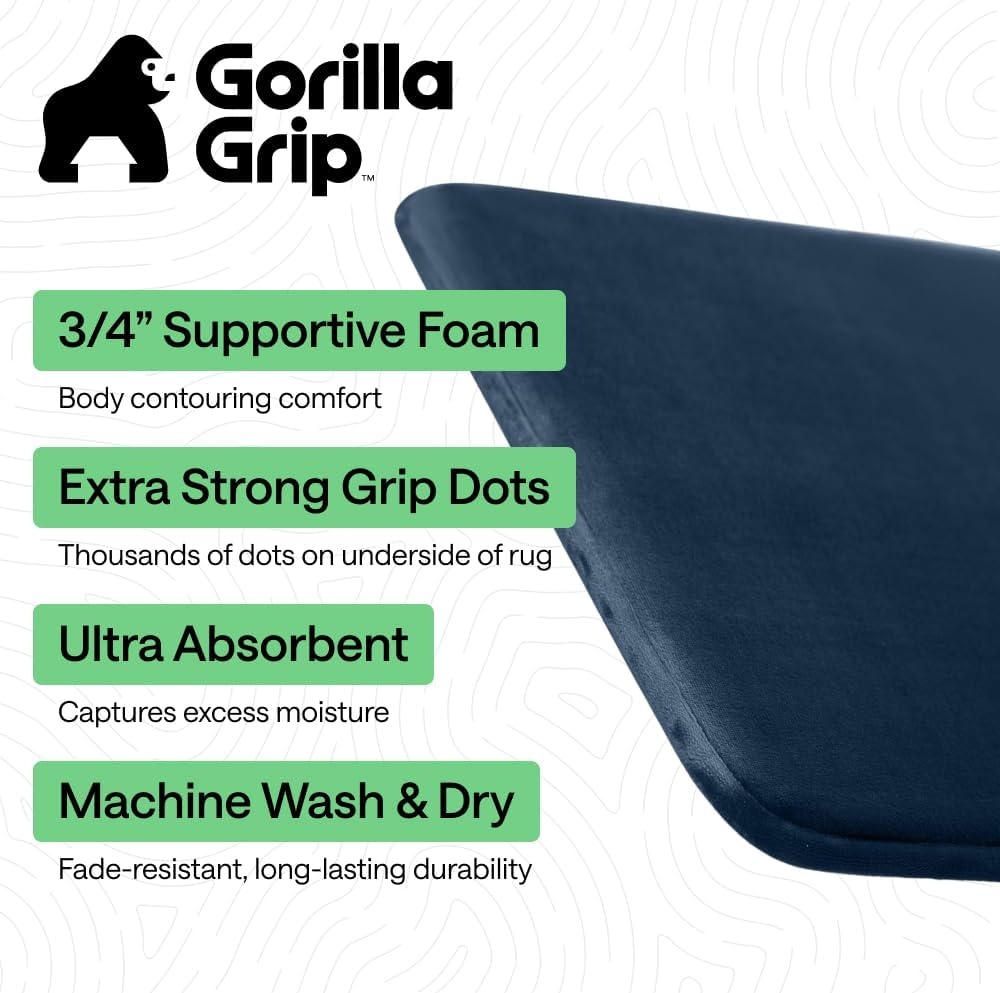 image:imageGORILLA GRIP Textured Backing Bathroom Rugs Soft Memory Foam Absorbent Striped Bath Mats Machine Washable amp Fade Resistant Bathmat Accessories for Floor Home Decor Shower Essentials Grey 30x18Navy