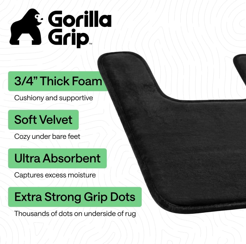image:imageGORILLA GRIP Textured Backing Bathroom Rugs Soft Memory Foam Absorbent Striped Bath Mats Machine Washable amp Fade Resistant Bathmat Accessories for Floor Home Decor Shower Essentials Grey 30x18Black