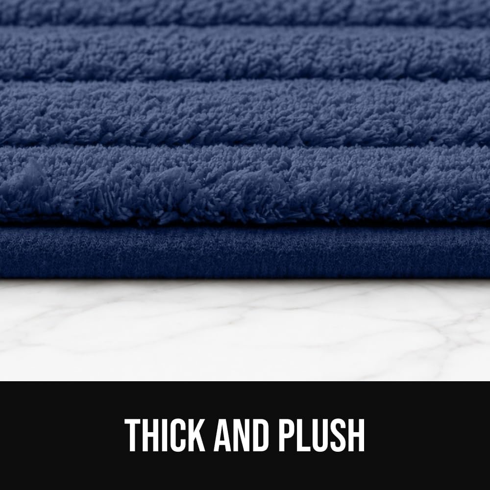 image:imageGORILLA GRIP Textured Backing Bathroom Rugs Soft Memory Foam Absorbent Striped Bath Mats Machine Washable amp Fade Resistant Bathmat Accessories for Floor Home Decor Shower Essentials Grey 30x18Navy
