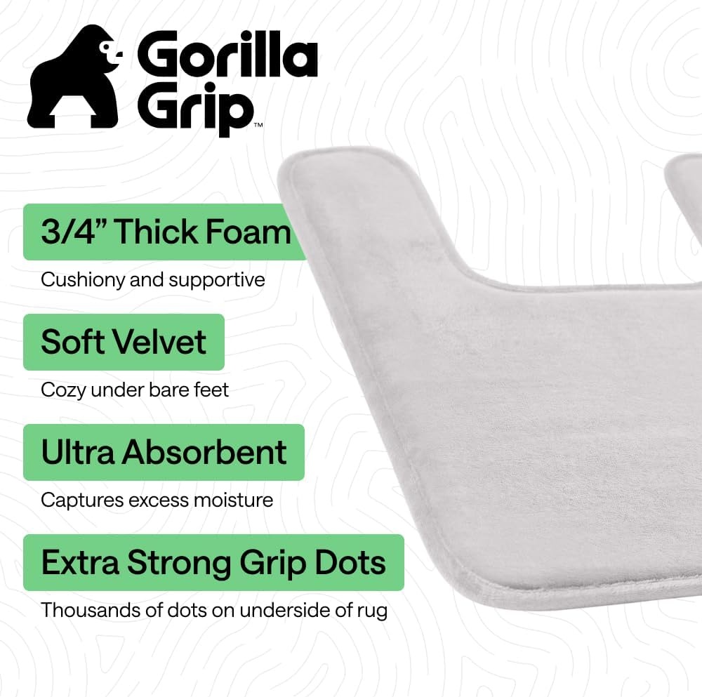 image:imageGORILLA GRIP Textured Backing Bathroom Rugs Soft Memory Foam Absorbent Striped Bath Mats Machine Washable amp Fade Resistant Bathmat Accessories for Floor Home Decor Shower Essentials Grey 30x18Light Gray