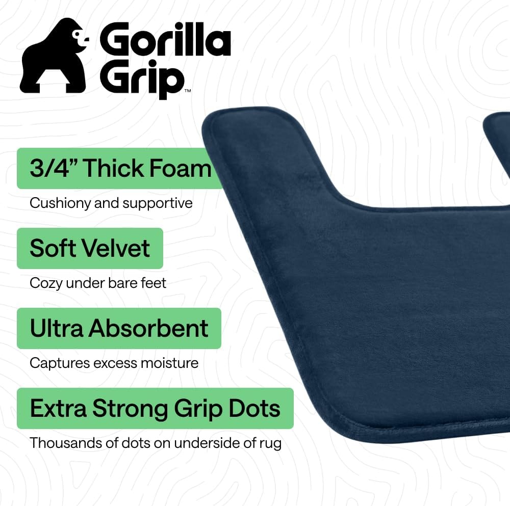 image:imageGORILLA GRIP Textured Backing Bathroom Rugs Soft Memory Foam Absorbent Striped Bath Mats Machine Washable amp Fade Resistant Bathmat Accessories for Floor Home Decor Shower Essentials Grey 30x18Navy