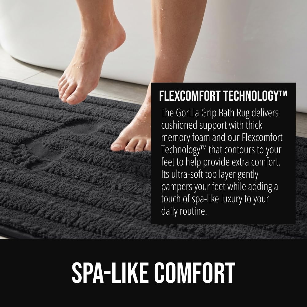 image:imageGORILLA GRIP Textured Backing Bathroom Rugs Soft Memory Foam Absorbent Striped Bath Mats Machine Washable amp Fade Resistant Bathmat Accessories for Floor Home Decor Shower Essentials Grey 30x18Black
