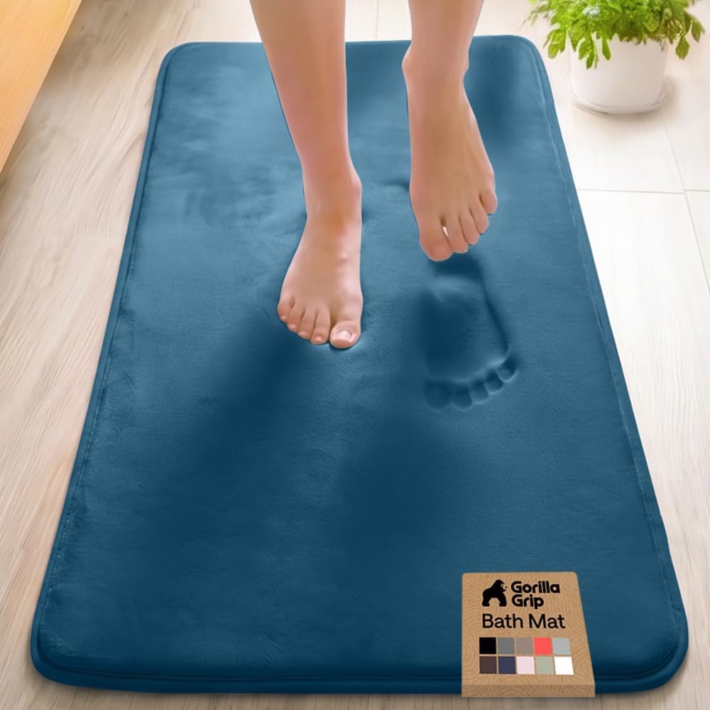 image:imageGORILLA GRIP Textured Backing Bathroom Rugs Soft Memory Foam Absorbent Striped Bath Mats Machine Washable amp Fade Resistant Bathmat Accessories for Floor Home Decor Shower Essentials Grey 30x18Blue