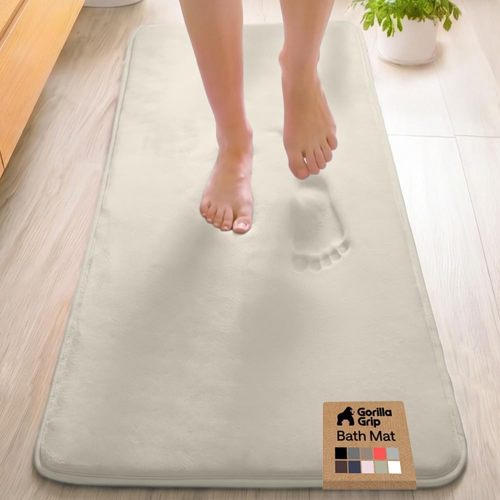 image:imageGORILLA GRIP Textured Backing Bathroom Rugs Soft Memory Foam Absorbent Striped Bath Mats Machine Washable amp Fade Resistant Bathmat Accessories for Floor Home Decor Shower Essentials Grey 30x18Champagne
