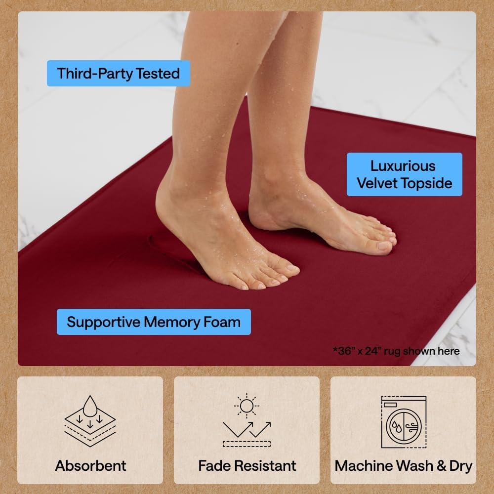 image:imageGORILLA GRIP Textured Backing Bathroom Rugs Soft Memory Foam Absorbent Striped Bath Mats Machine Washable amp Fade Resistant Bathmat Accessories for Floor Home Decor Shower Essentials Grey 30x18Burgundy