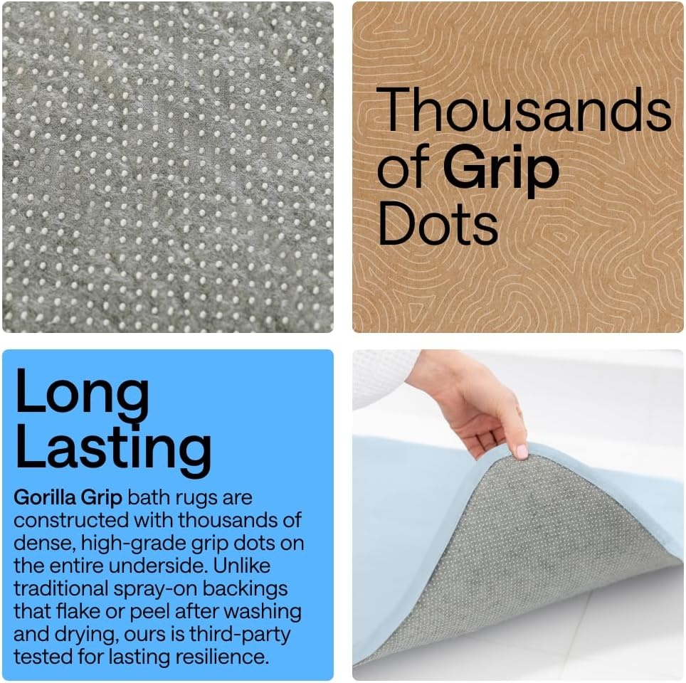 image:imageGORILLA GRIP Textured Backing Bathroom Rugs Soft Memory Foam Absorbent Striped Bath Mats Machine Washable amp Fade Resistant Bathmat Accessories for Floor Home Decor Shower Essentials Grey 30x18Light Blue