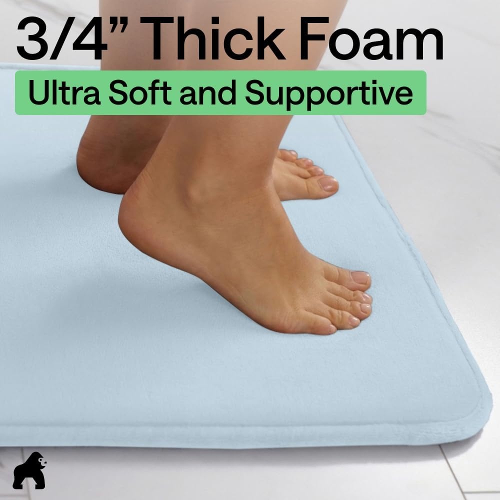 image:imageGORILLA GRIP Textured Backing Bathroom Rugs Soft Memory Foam Absorbent Striped Bath Mats Machine Washable amp Fade Resistant Bathmat Accessories for Floor Home Decor Shower Essentials Grey 30x18Light Blue