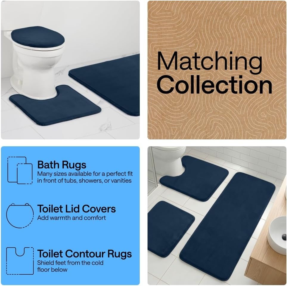 image:imageGORILLA GRIP Textured Backing Bathroom Rugs Soft Memory Foam Absorbent Striped Bath Mats Machine Washable amp Fade Resistant Bathmat Accessories for Floor Home Decor Shower Essentials Grey 30x18Navy