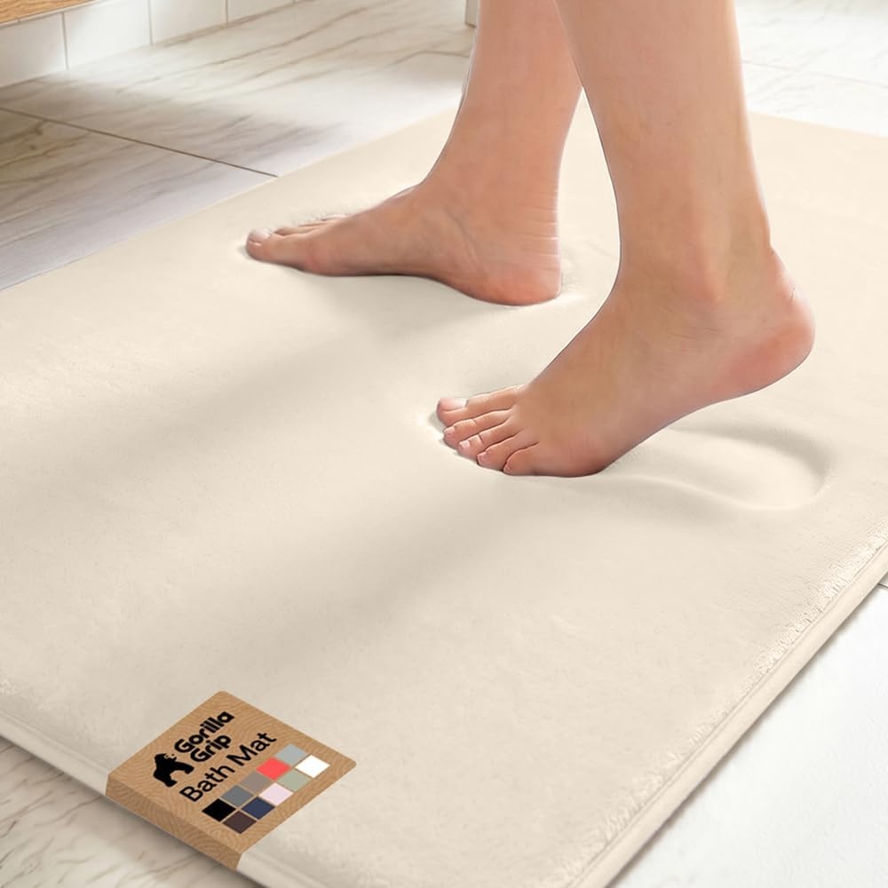 image:imageGORILLA GRIP Textured Backing Bathroom Rugs Soft Memory Foam Absorbent Striped Bath Mats Machine Washable amp Fade Resistant Bathmat Accessories for Floor Home Decor Shower Essentials Grey 30x18Cream