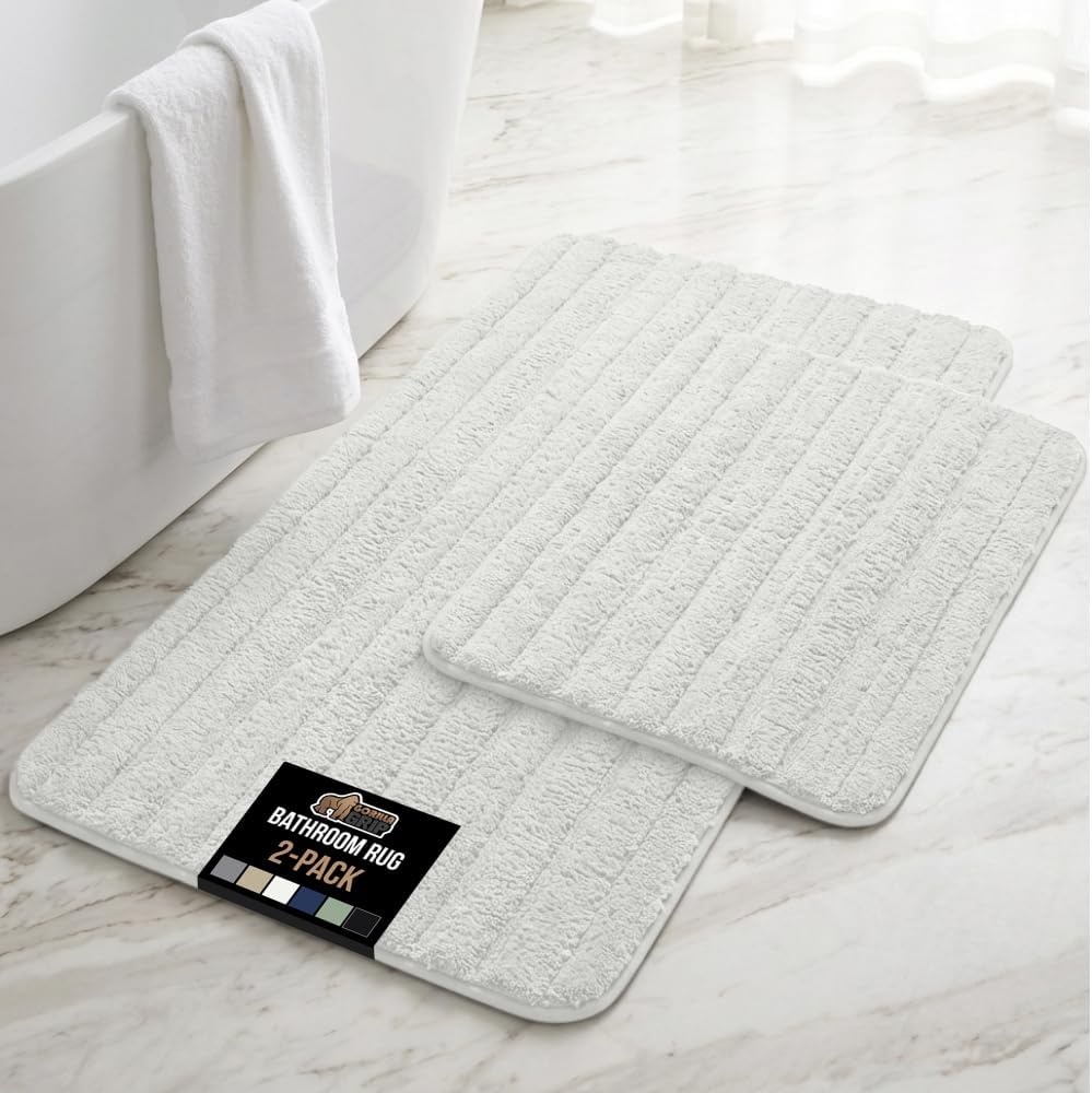 image:imageGORILLA GRIP Textured Backing Bathroom Rugs Soft Memory Foam Absorbent Striped Bath Mats Machine Washable amp Fade Resistant Bathmat Accessories for Floor Home Decor Shower Essentials Grey 30x18White