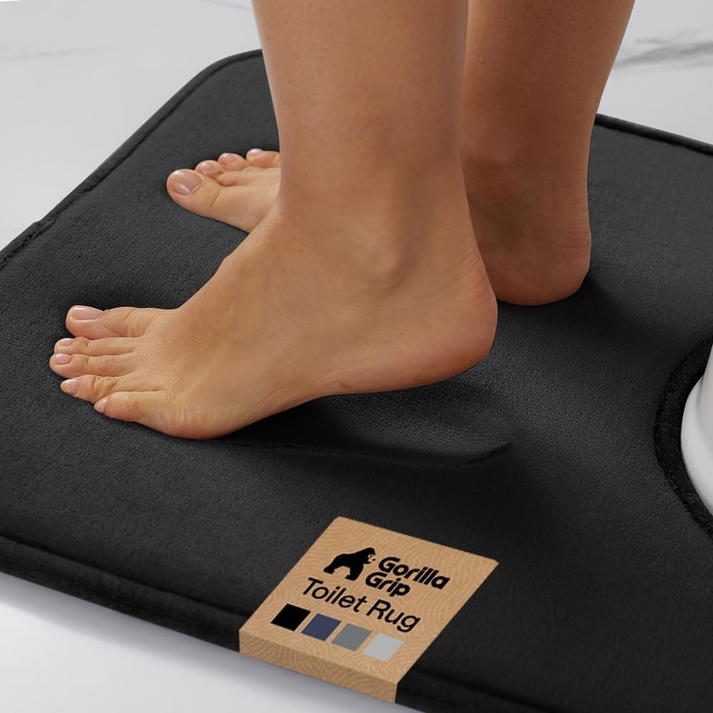 image:imageGORILLA GRIP Textured Backing Bathroom Rugs Soft Memory Foam Absorbent Striped Bath Mats Machine Washable amp Fade Resistant Bathmat Accessories for Floor Home Decor Shower Essentials Grey 30x18Black