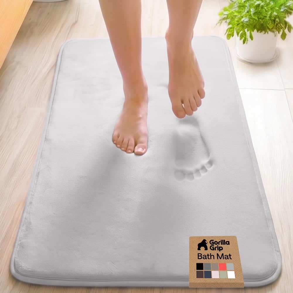 image:imageGORILLA GRIP Textured Backing Bathroom Rugs Soft Memory Foam Absorbent Striped Bath Mats Machine Washable amp Fade Resistant Bathmat Accessories for Floor Home Decor Shower Essentials Grey 30x18Light Gray