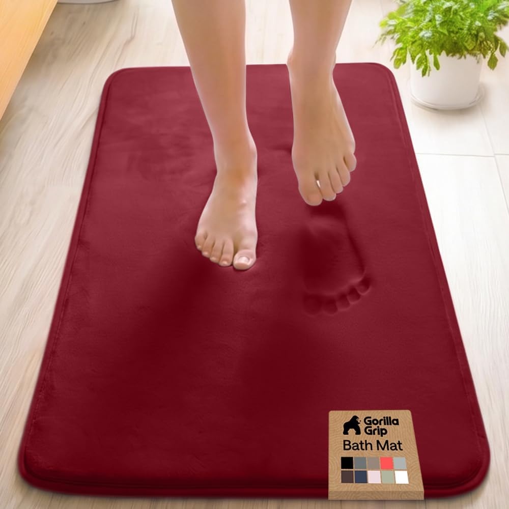 image:imageGORILLA GRIP Textured Backing Bathroom Rugs Soft Memory Foam Absorbent Striped Bath Mats Machine Washable amp Fade Resistant Bathmat Accessories for Floor Home Decor Shower Essentials Grey 30x18Burgundy