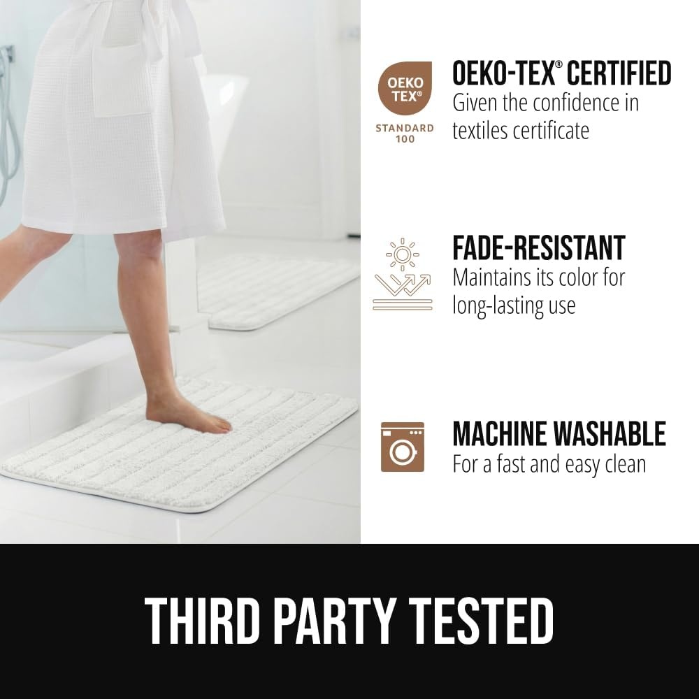 image:imageGORILLA GRIP Textured Backing Bathroom Rugs Soft Memory Foam Absorbent Striped Bath Mats Machine Washable amp Fade Resistant Bathmat Accessories for Floor Home Decor Shower Essentials Grey 30x18White
