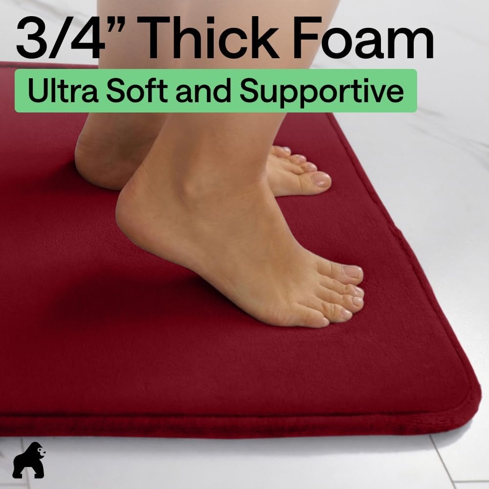 image:imageGORILLA GRIP Textured Backing Bathroom Rugs Soft Memory Foam Absorbent Striped Bath Mats Machine Washable amp Fade Resistant Bathmat Accessories for Floor Home Decor Shower Essentials Grey 30x18Burgundy