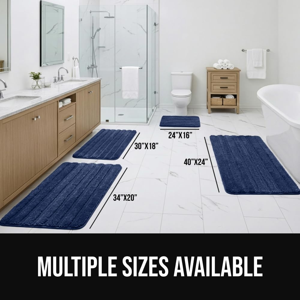 image:imageGORILLA GRIP Textured Backing Bathroom Rugs Soft Memory Foam Absorbent Striped Bath Mats Machine Washable amp Fade Resistant Bathmat Accessories for Floor Home Decor Shower Essentials Grey 30x18Navy